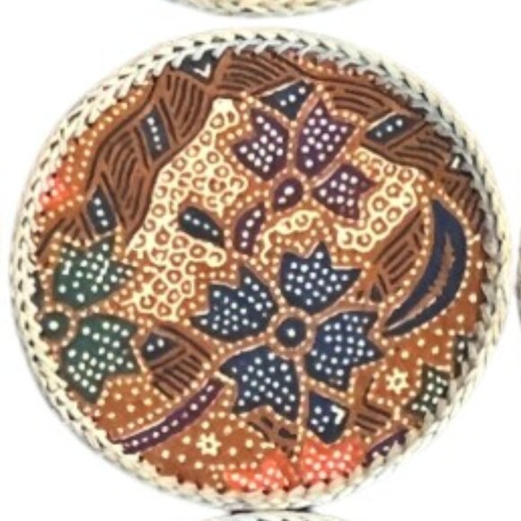 Vtg 1970s Set 12 COASTERS Boho / MCM Batik Fiber Coasters with Lidded Box 3.5" - Picture 8 of 16